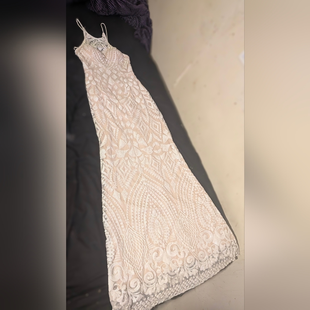 Dahlia's White/Cream Beaded Sleeveless Maxi Bridal Gown